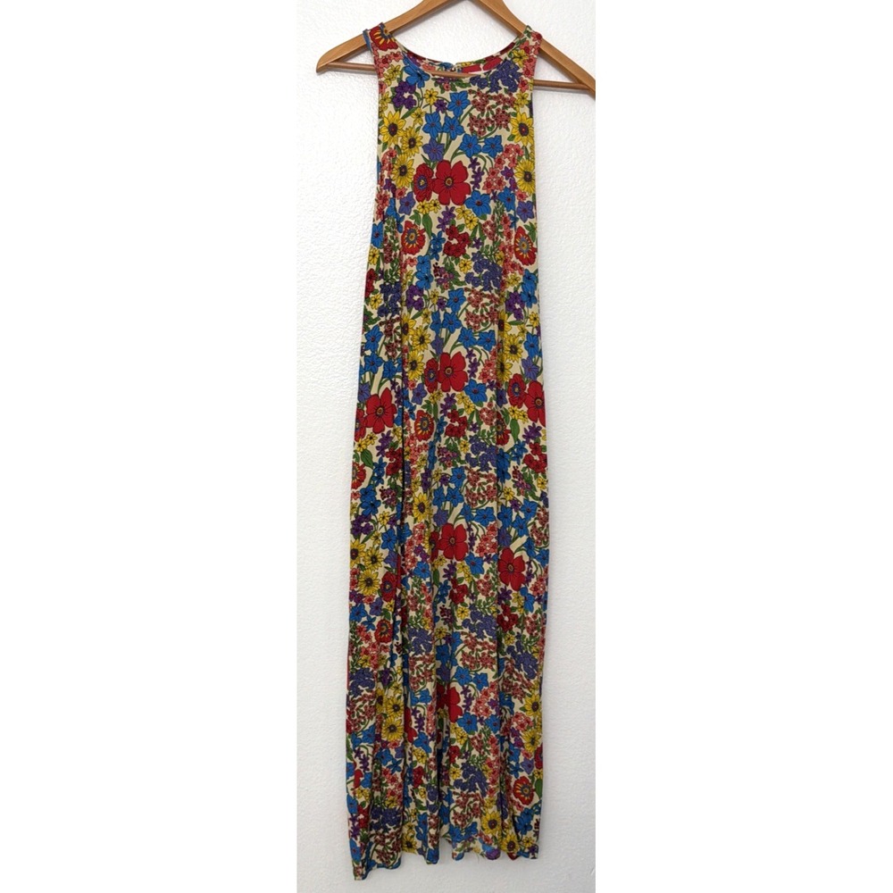 NATURAL LIFE Dress Womens Medium Maxi Foral Pockets Soft Flowy Resort Chic